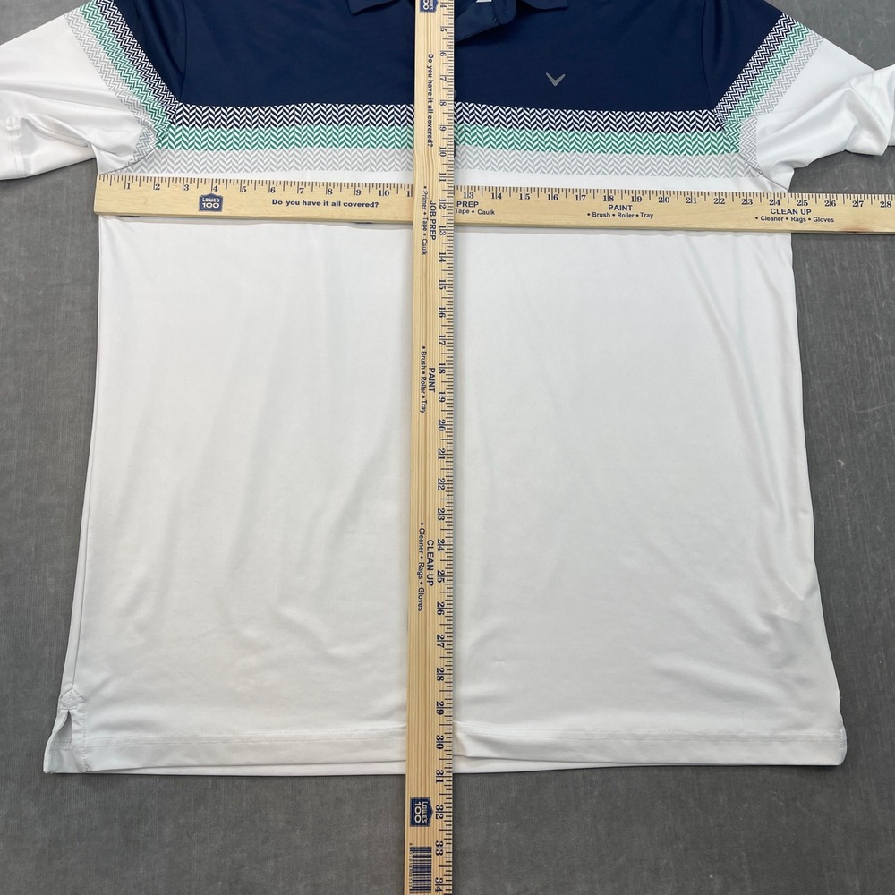 Callaway Mens Large White Navy Blue Polo Shirt Short Sleeve‎ Chevron Colorblock - Picture 6 of 8